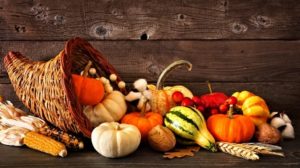 Thanksgiving dinner ingredients - pumpkin, squash, corn